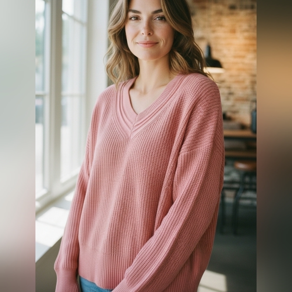 NEW Style & Co Women's Pink V-Neck Sweater.Size M